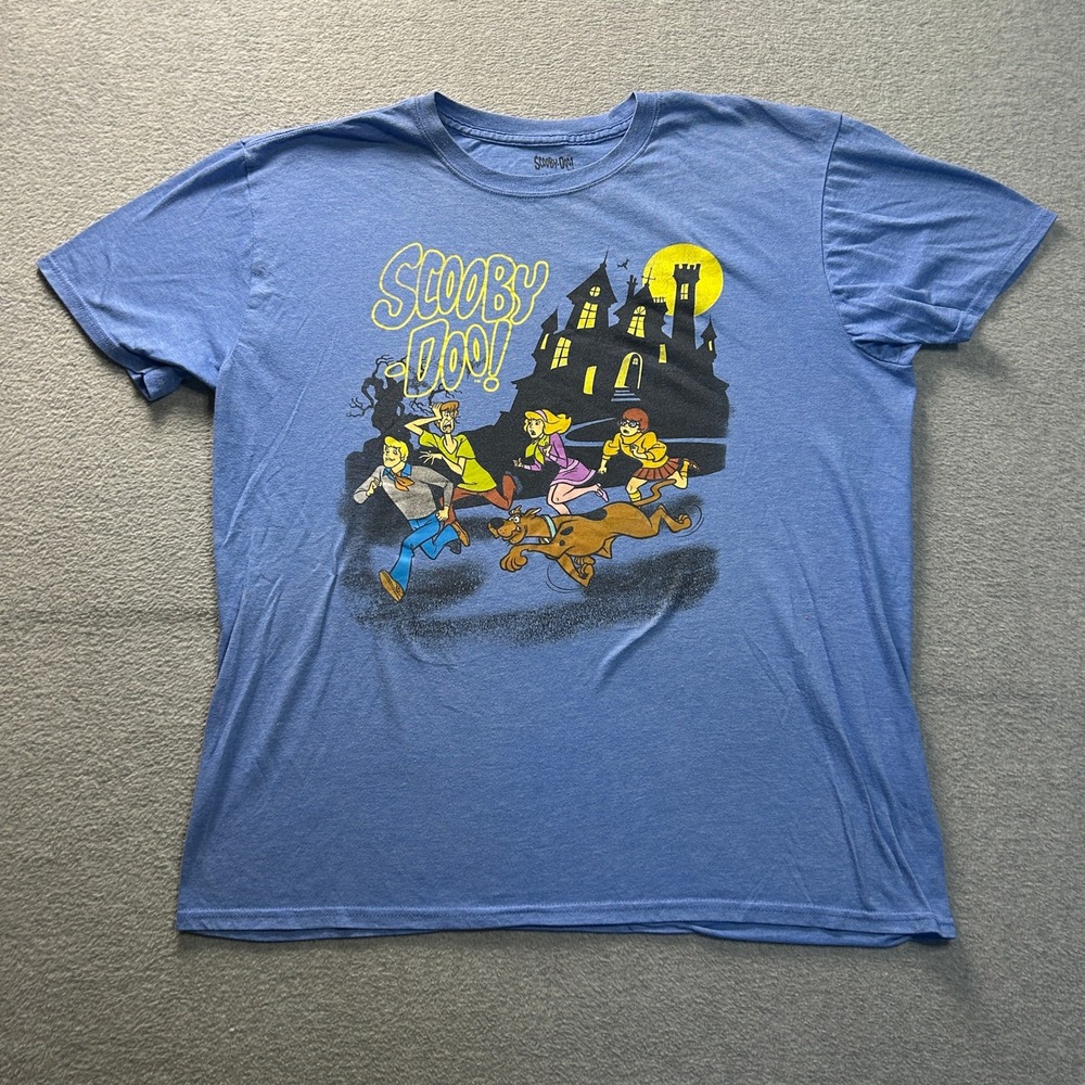 Scooby Doo Graphic T Shirt Mens XL Blue Haunted House Cartoon‎ TV Show Tee Retro